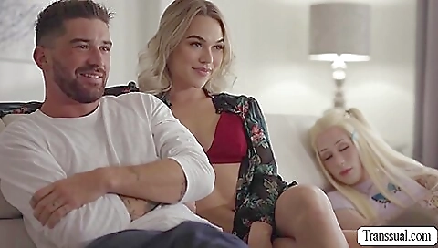 Blonde shemale is getting her ass railed and her pussy fucked