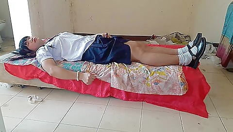Asian schoolgirl in uniform is going to be super horny