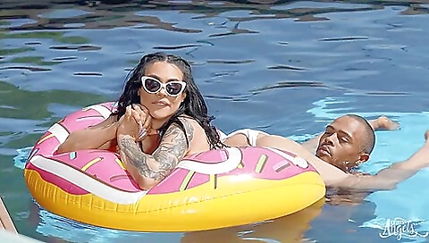 Busty blonde with a tattooed pussy and a big ass is getting off