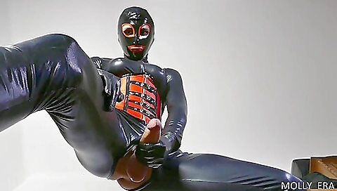 Amateur hot lesbian solo masturbation with latex sex