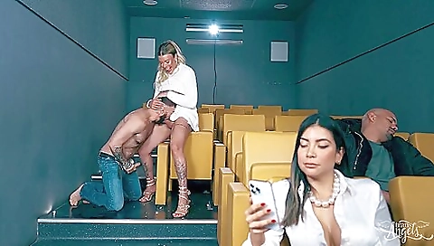 Chubby blonde with large tits gets a cumshot on her face